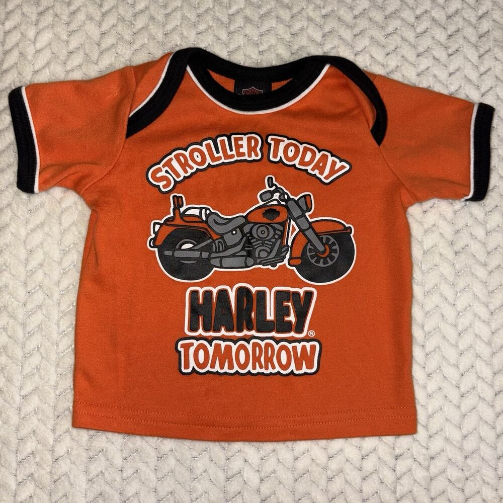 Harley Davidson Baby Graphic Ringer T-Shirt Biker Motorcycle Toddler 3-6 Months